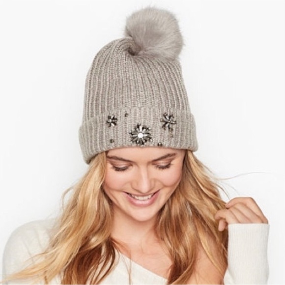 Like New Victoria’s Secret Winter Hat! Silver Sparkly with Pretty Embellishments - Picture 1 of 8